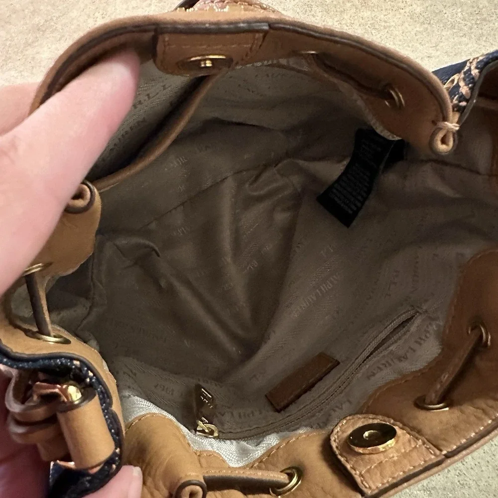 Lauren Ralph Lauren Medium Denim leather crosstitch bag Designer‎ soldout